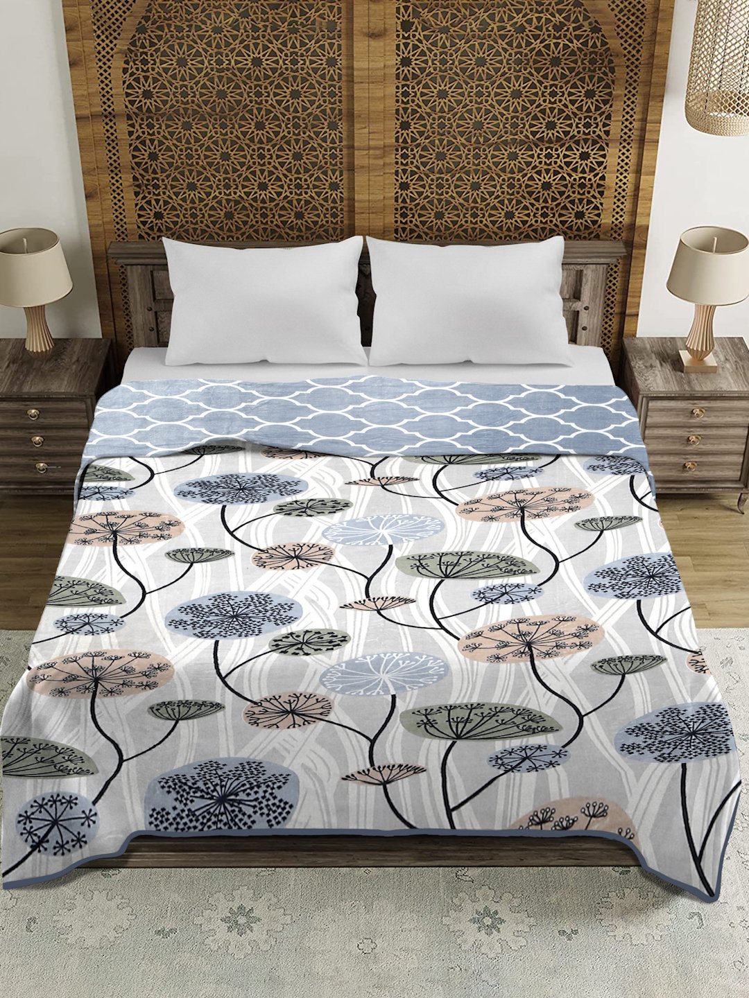 Multicolor Woolen Floral Double Bed Dohar