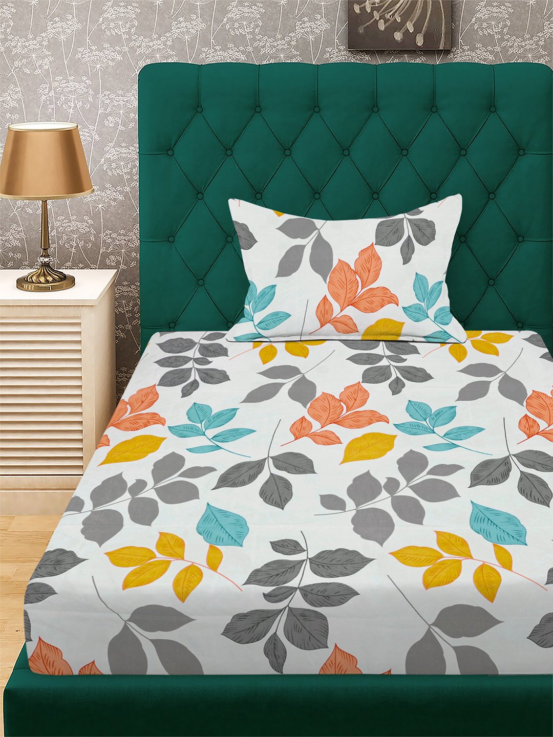 Multi Floral 300 TC Cotton Blend Single Bedsheet with Pillow Cover