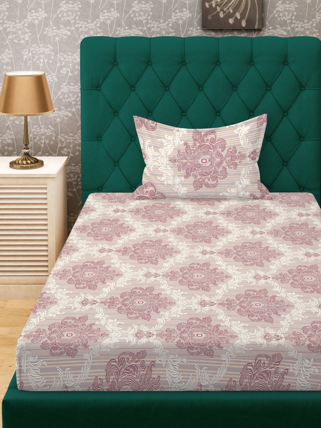 Multi Ethnic Motifs 300 TC Cotton Blend Single Bedsheet with Pillow Cover