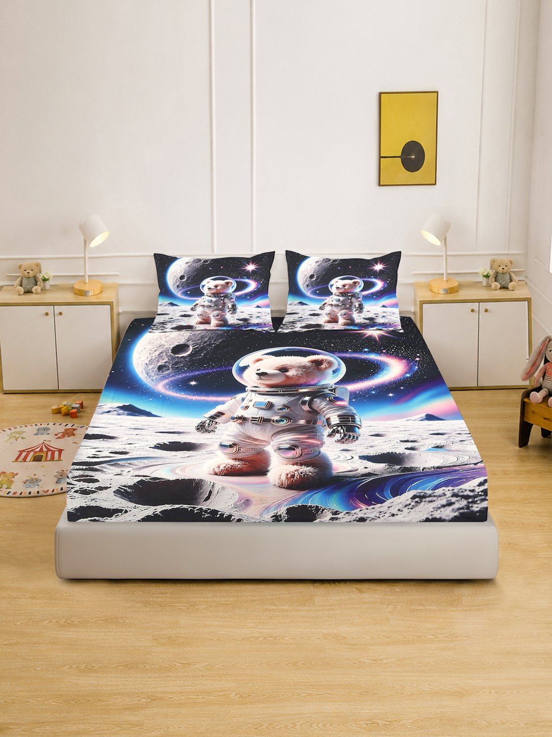 Digital Printed Multi Cartoon Characters Cotton Blend Double Bedsheet with 2 Pillow Covers