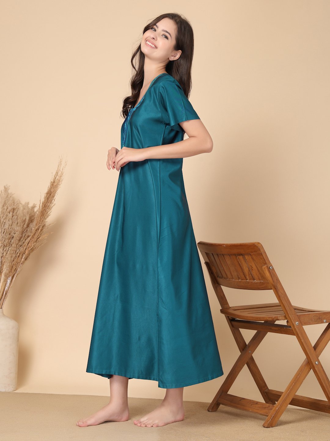 Turquoise Solid Soft Feel Cotton Blend Maxi