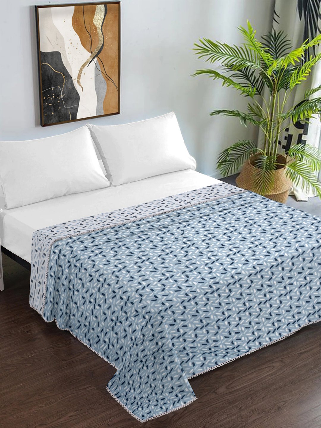 Blue Pure Cotton Geometric Double Bed Dohar