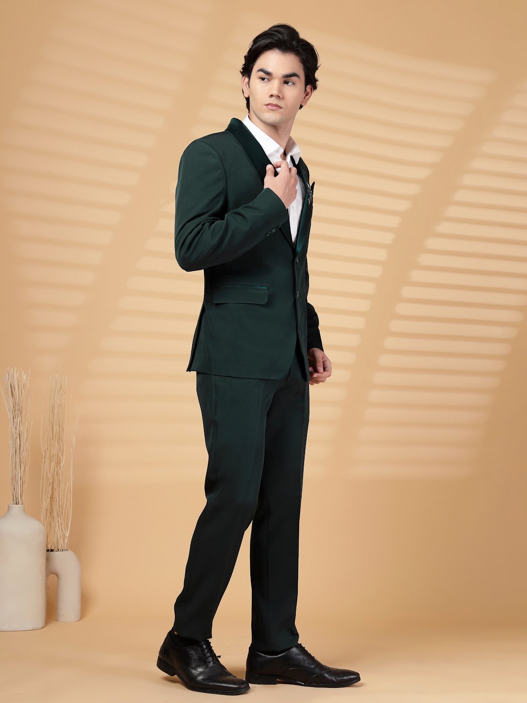 Green Solid Embroidery Single-Breasted Two-Piece Party Suit