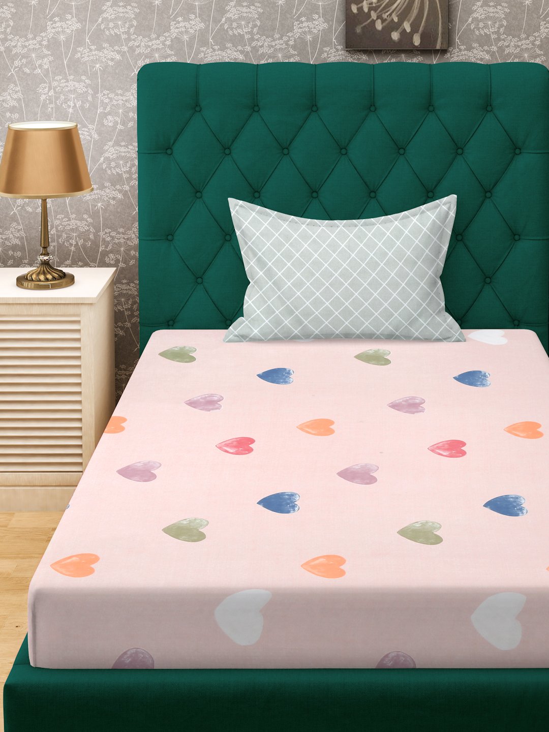 Pink Abstract 300 TC Cotton Blend Single Bedsheet with Pillow Cover
