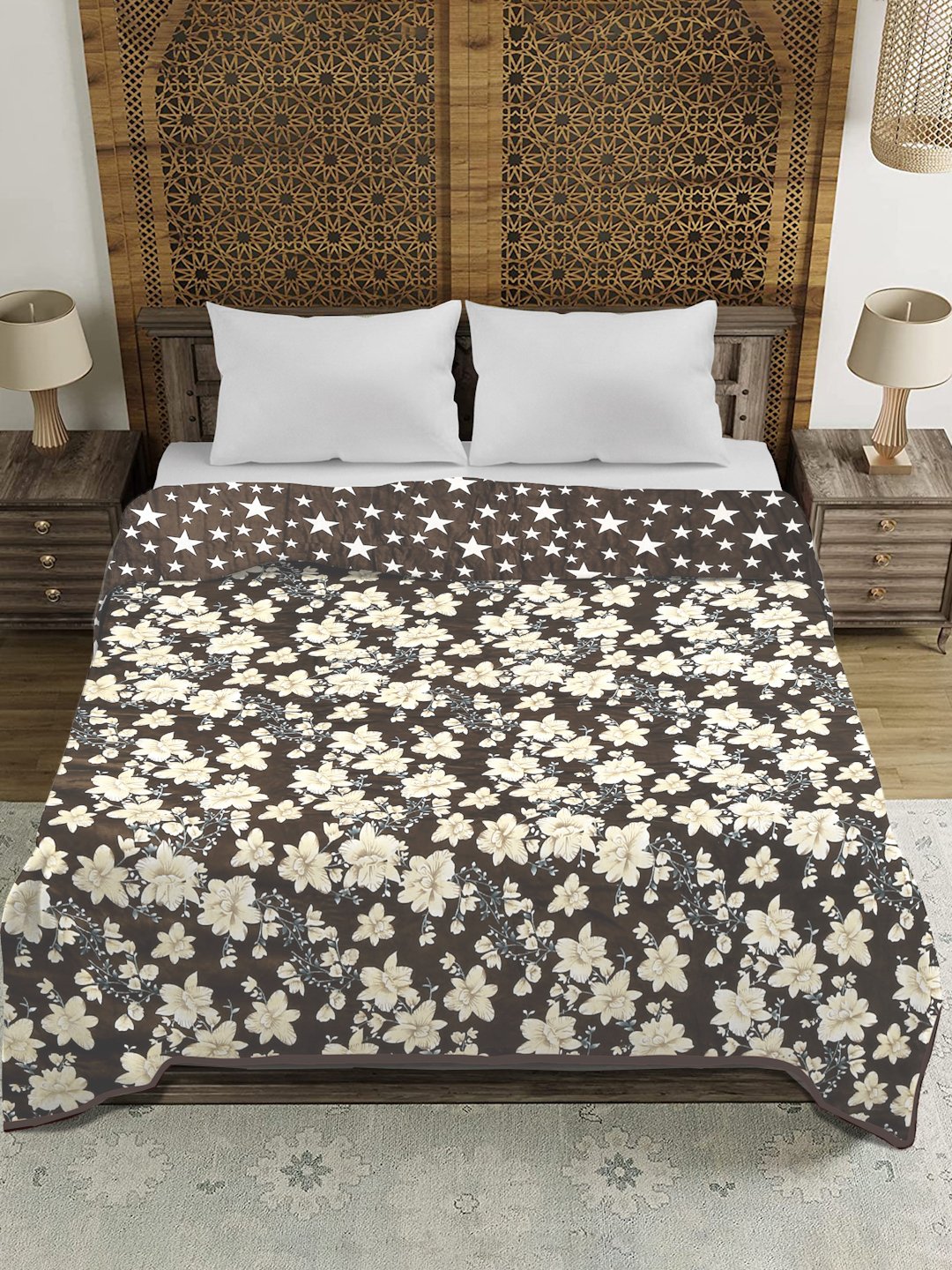 Brown Woolen Floral Double Bed Dohar