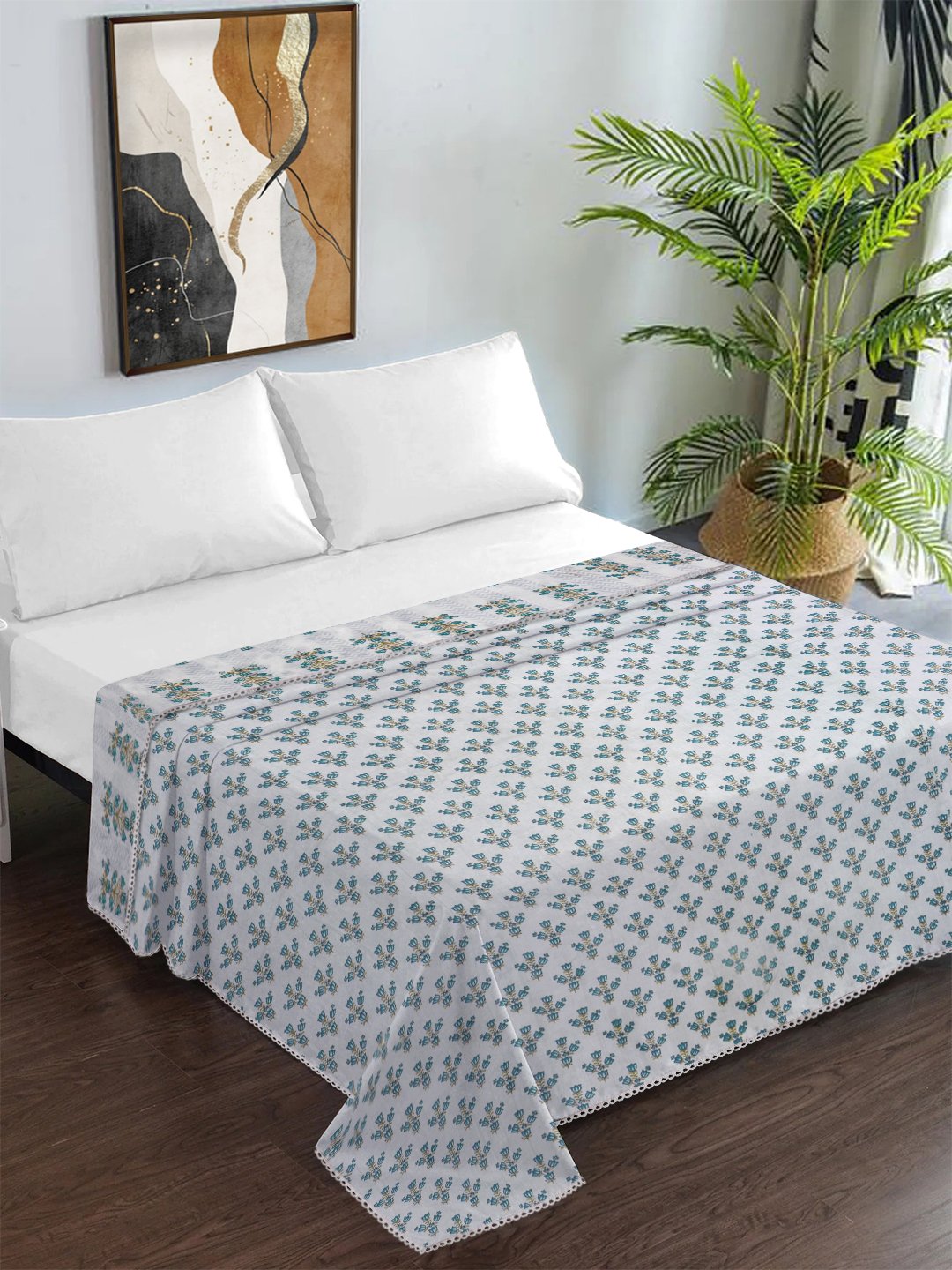 Green Pure Cotton Floral Double Bed Dohar