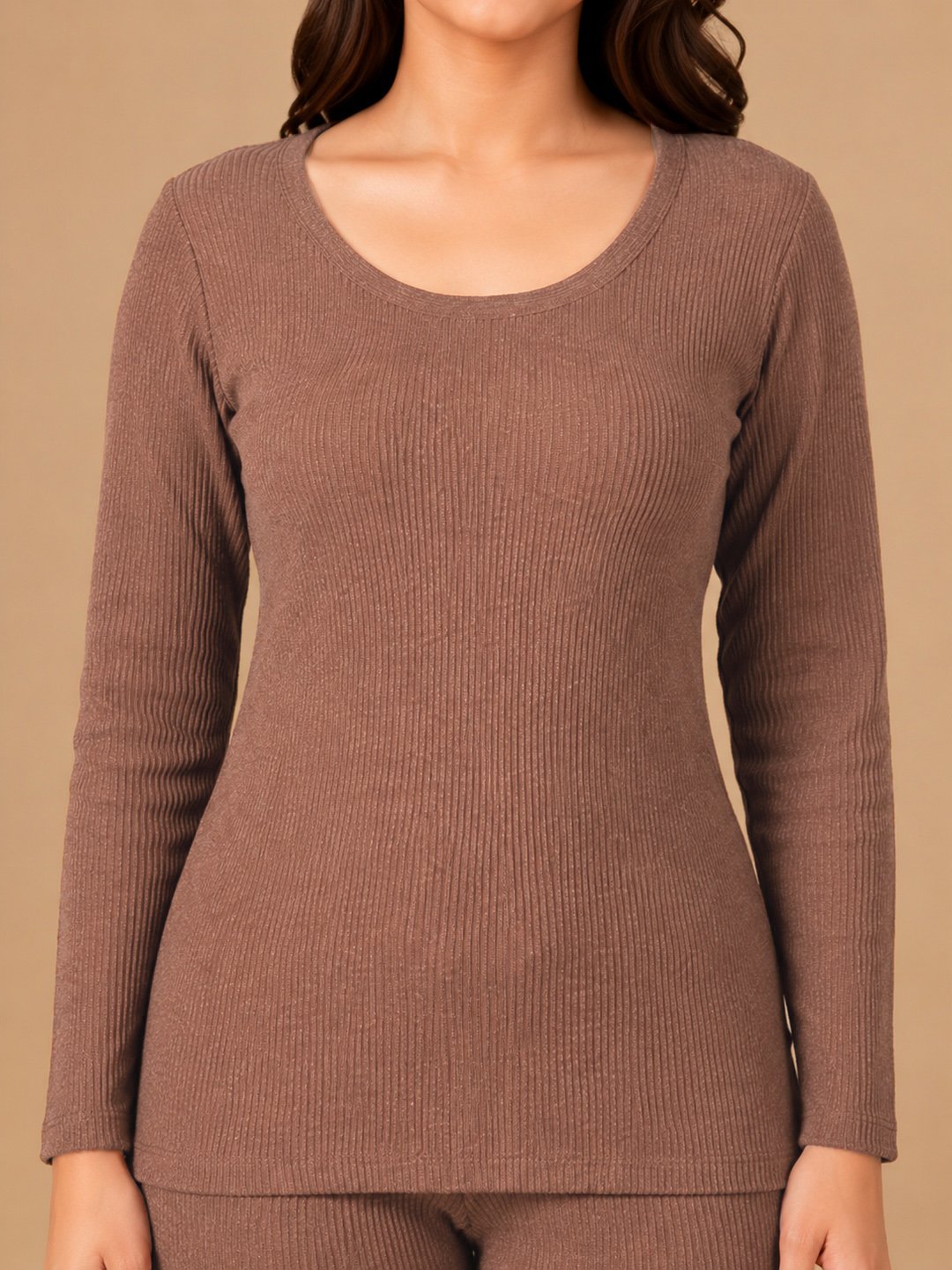 Orange Self Design Woolen Thermal Set