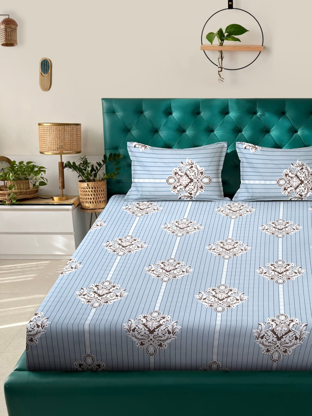 Ethnic Motifs 300 TC Cotton Blend Double Bedsheet in Book Fold Packing