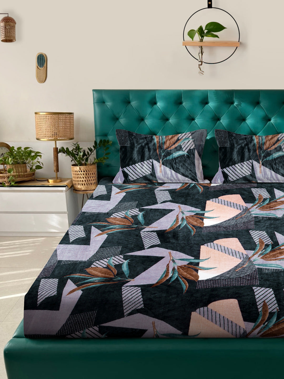 Klotthe Multi Floral Woolen Double Bed Sheet with 2 Pillow Covers