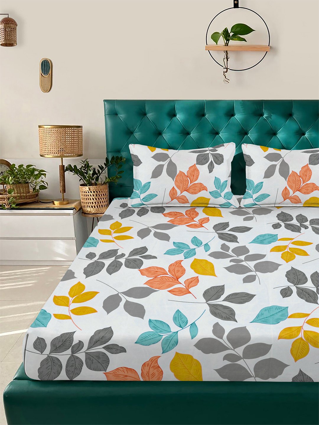 Multi Floral 300 TC Cotton Blend Double Bedsheet with 2 Pillow Covers