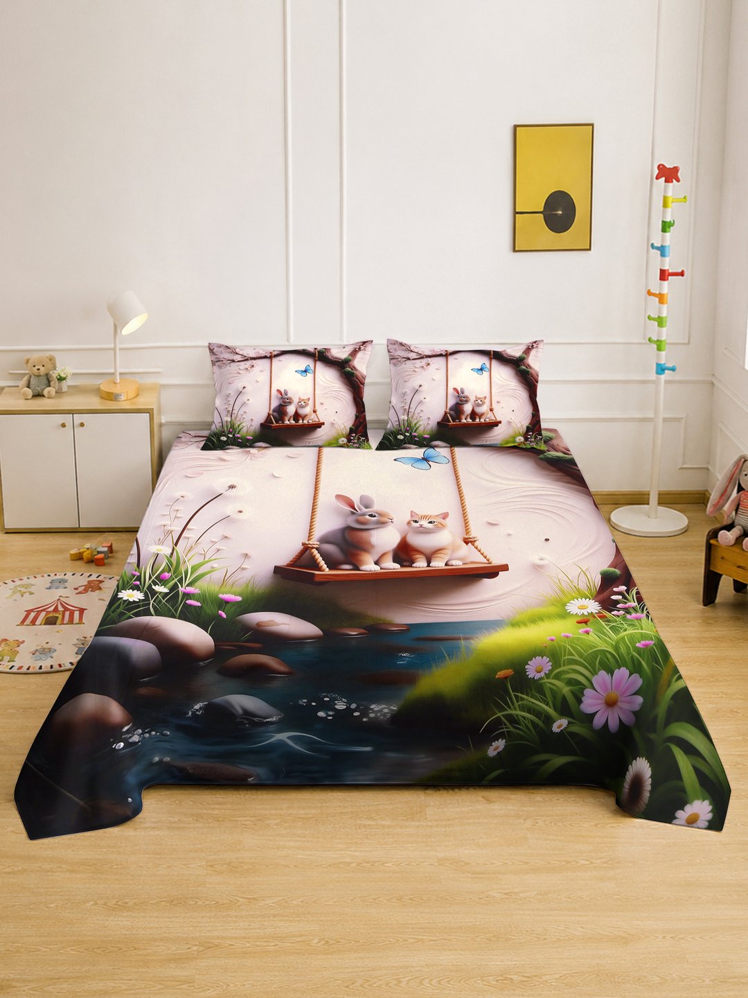 Digital Multi Animal Cotton Blend Fitted Double Bedsheet with 2 Pillow Covers