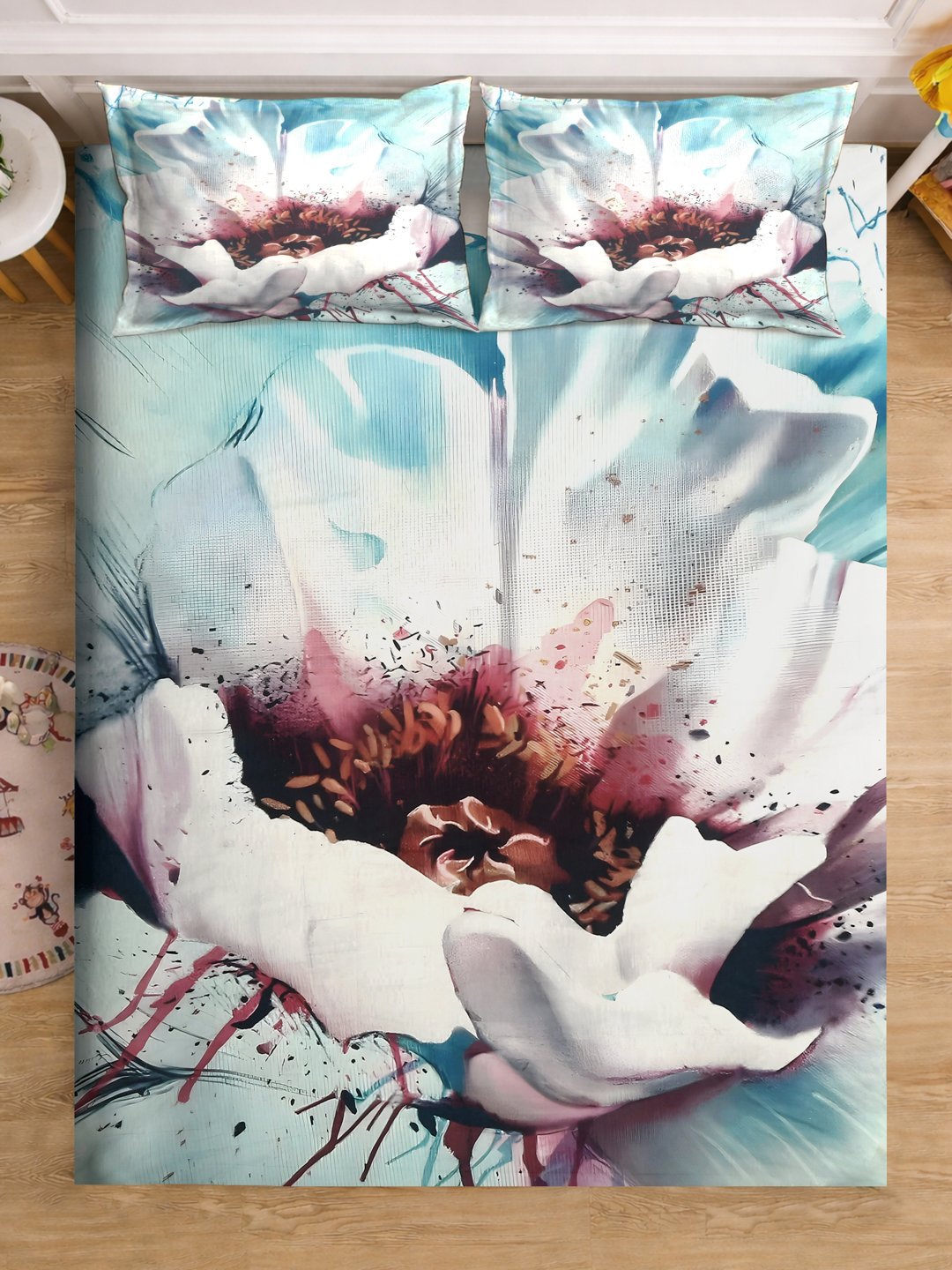 Multi Digital Floral Printed Cotton Blend Double Bedsheet with 2 Pillow Covers