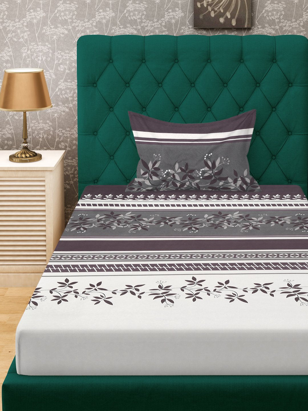 Multi Floral 300 TC Cotton Blend Fitted Single Bedsheet in Book Fold Packing