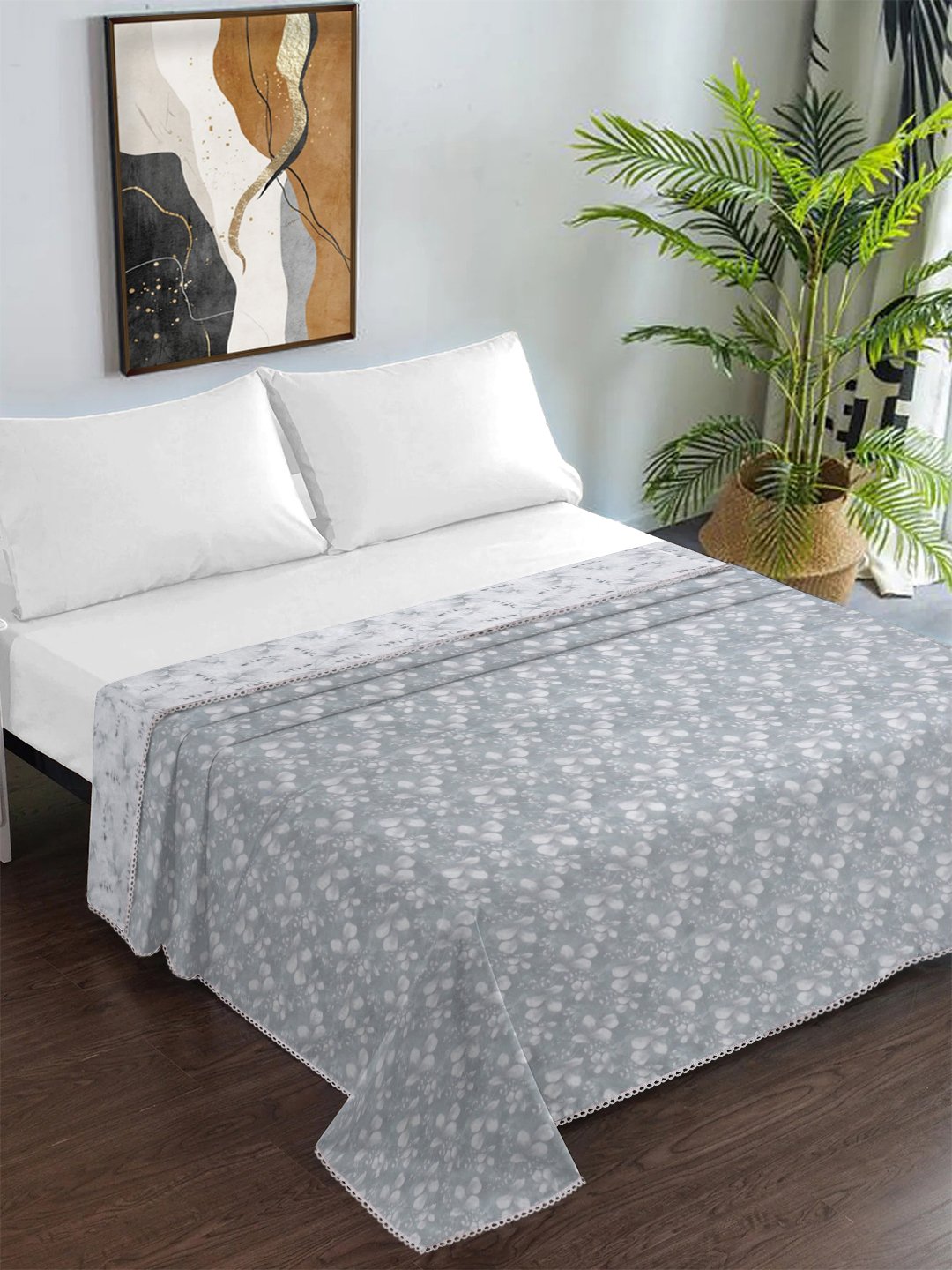 Grey Pure Cotton Floral Double Bed Dohar