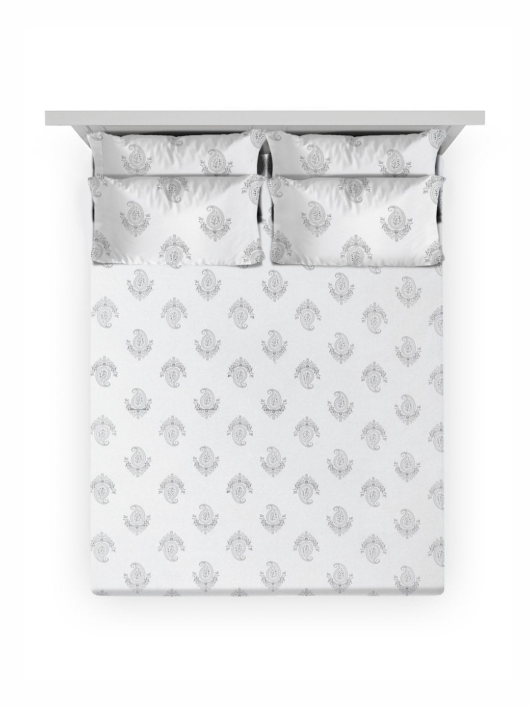 OffWhite Ethnic Motifs 400 TC Pure Cotton Fitted Super King Double Bedsheet with 4 Pillow Covers
