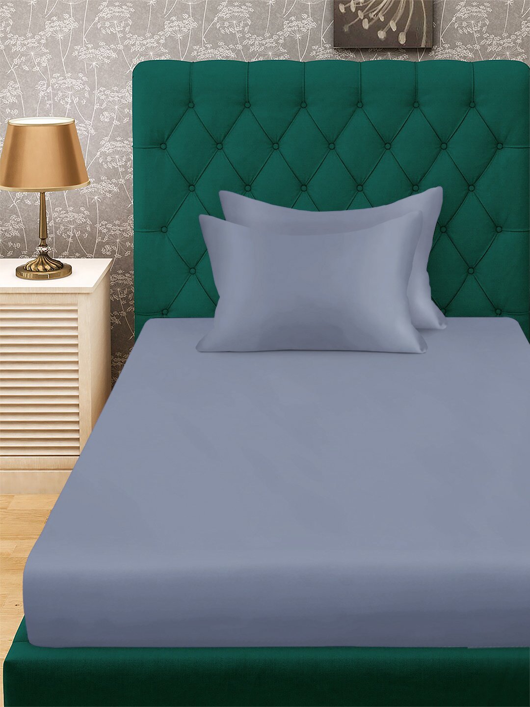 Lavender Solid 300 TC Cotton Blend Single Bedsheet with 2 Pillow Covers