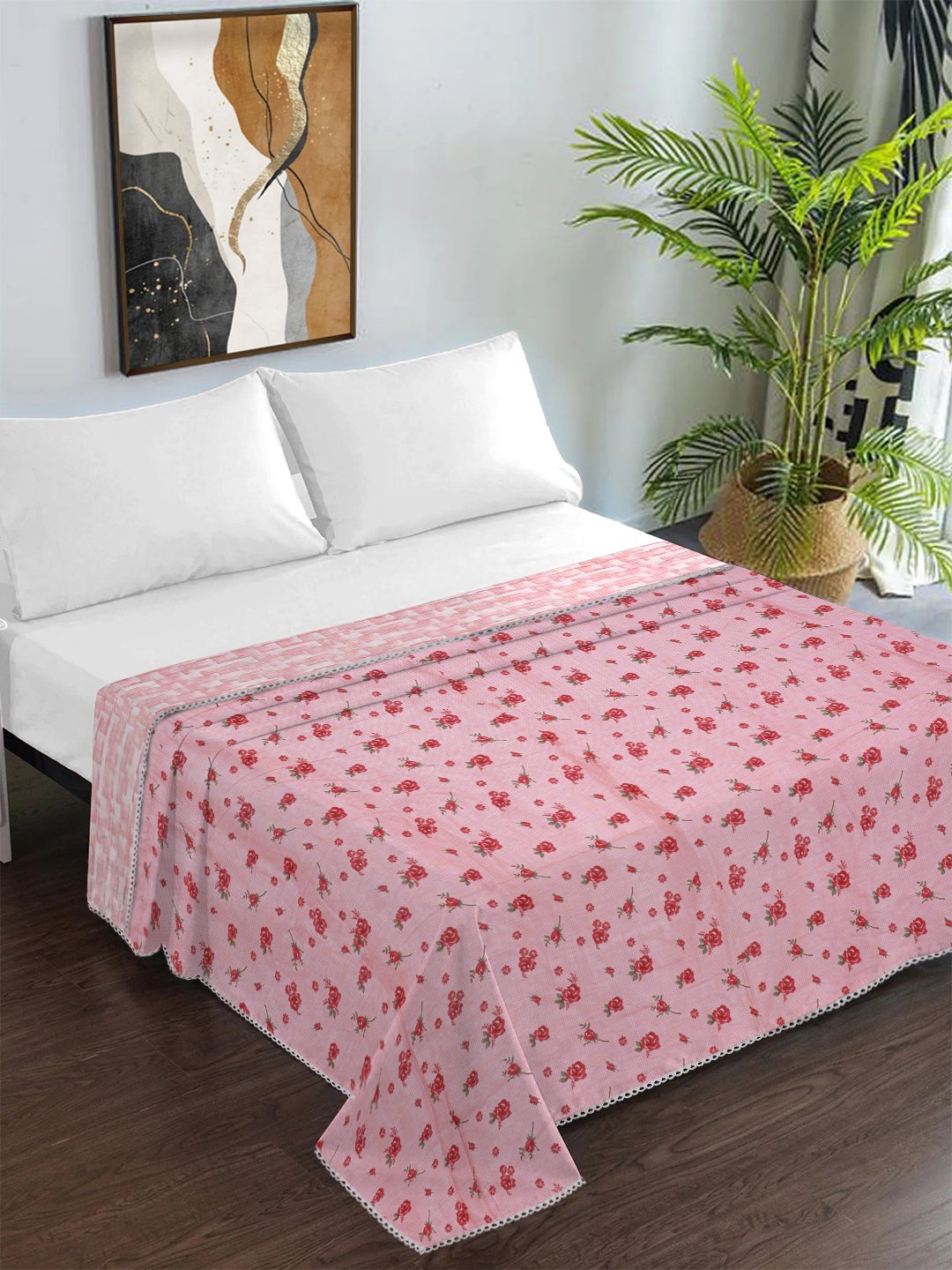 Pink Pure Cotton Floral Double Bed Dohar