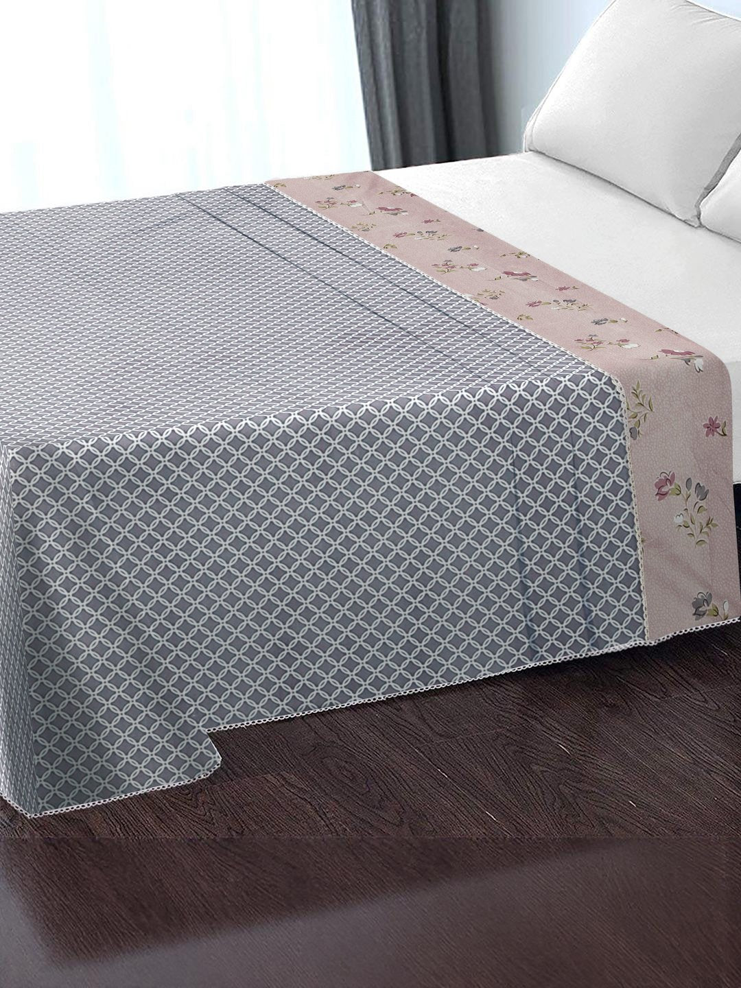 Pink Cotton Blend Floral Double Bed Dohar