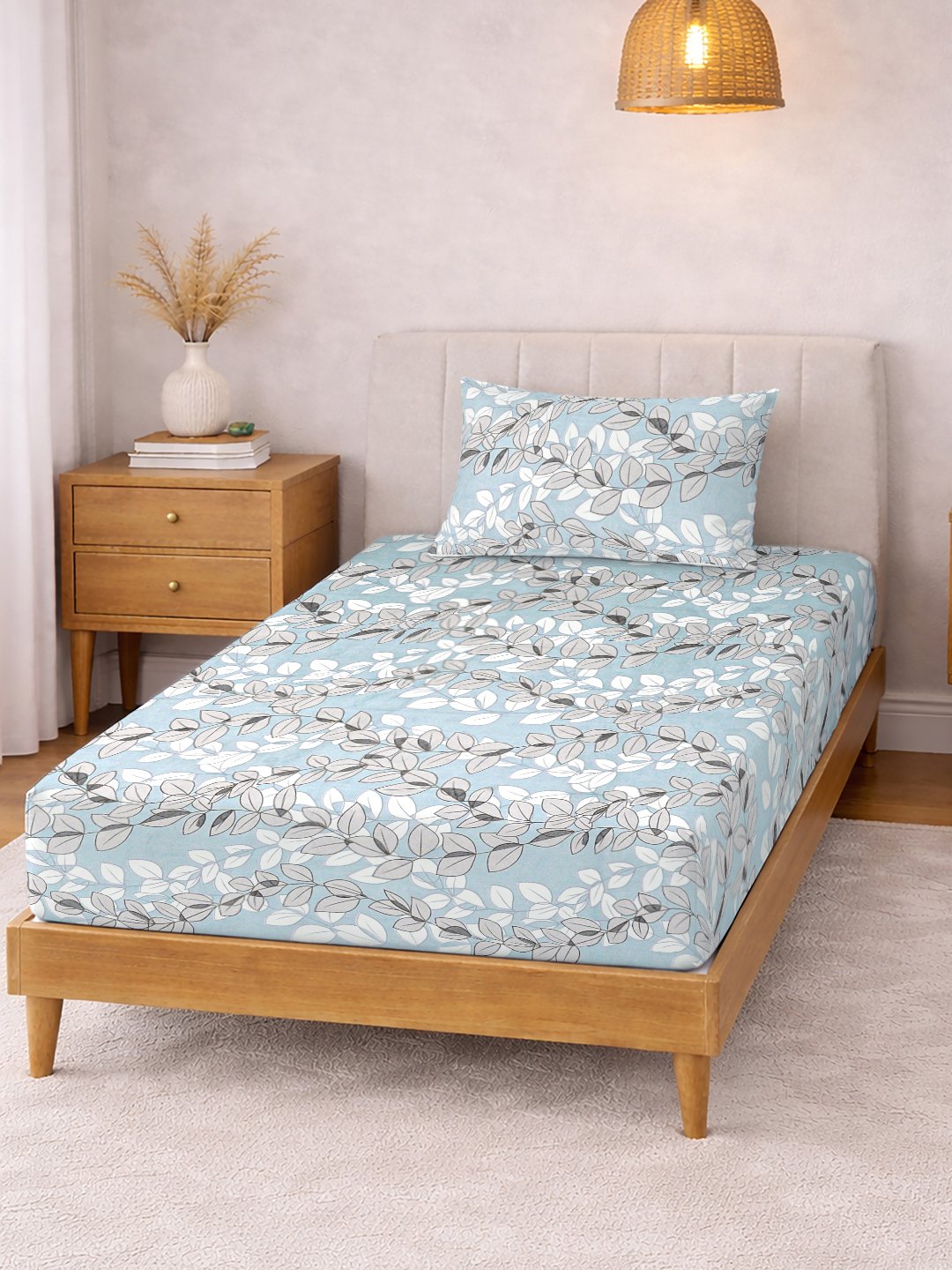 Multi Floral Cotton Blend Fitted Single Bedsheet with Pillow Cover