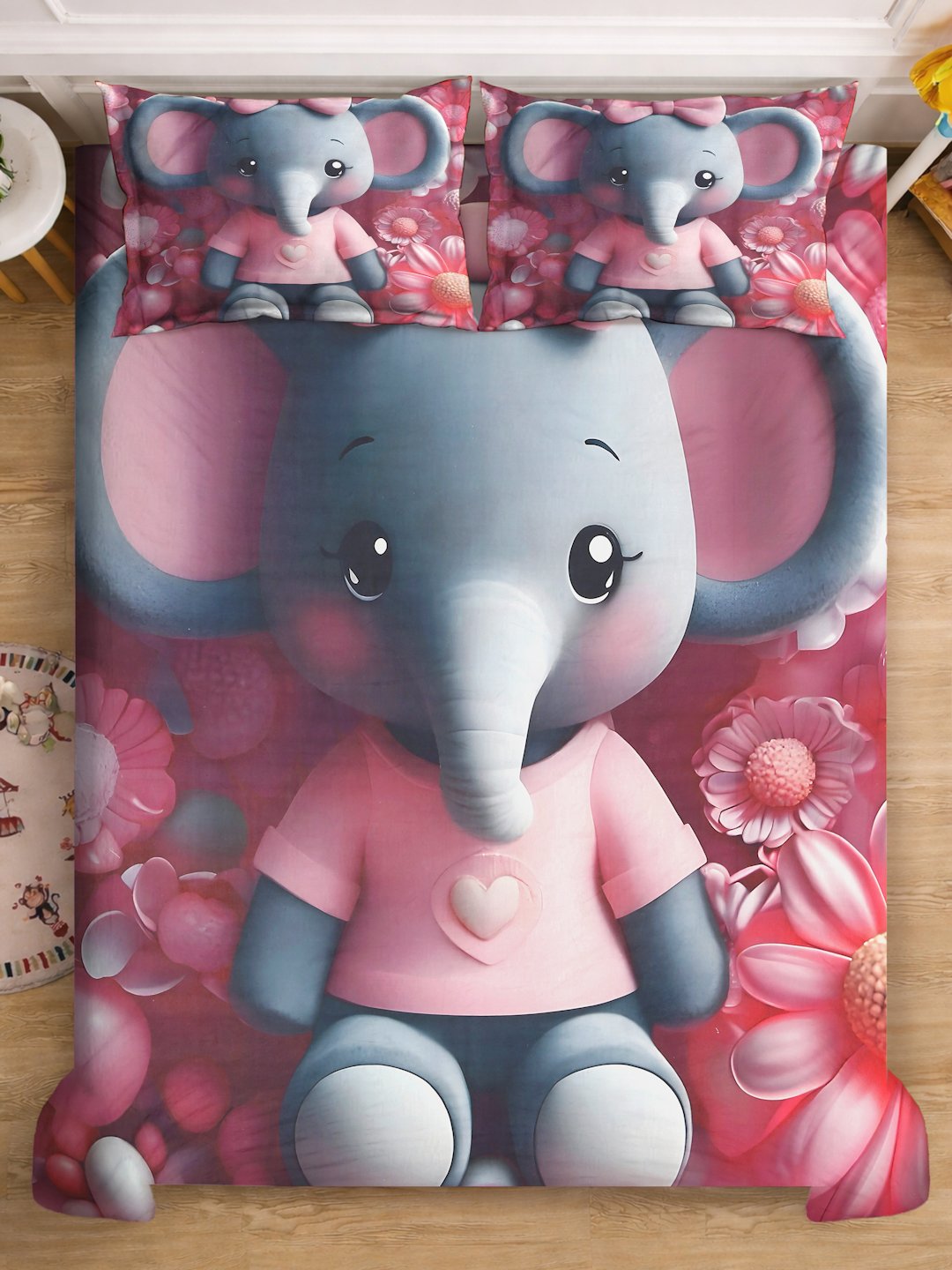 Red 7D Animal Printed Fitted Cotton Blend Double Bedsheet with 2 Pillow Covers