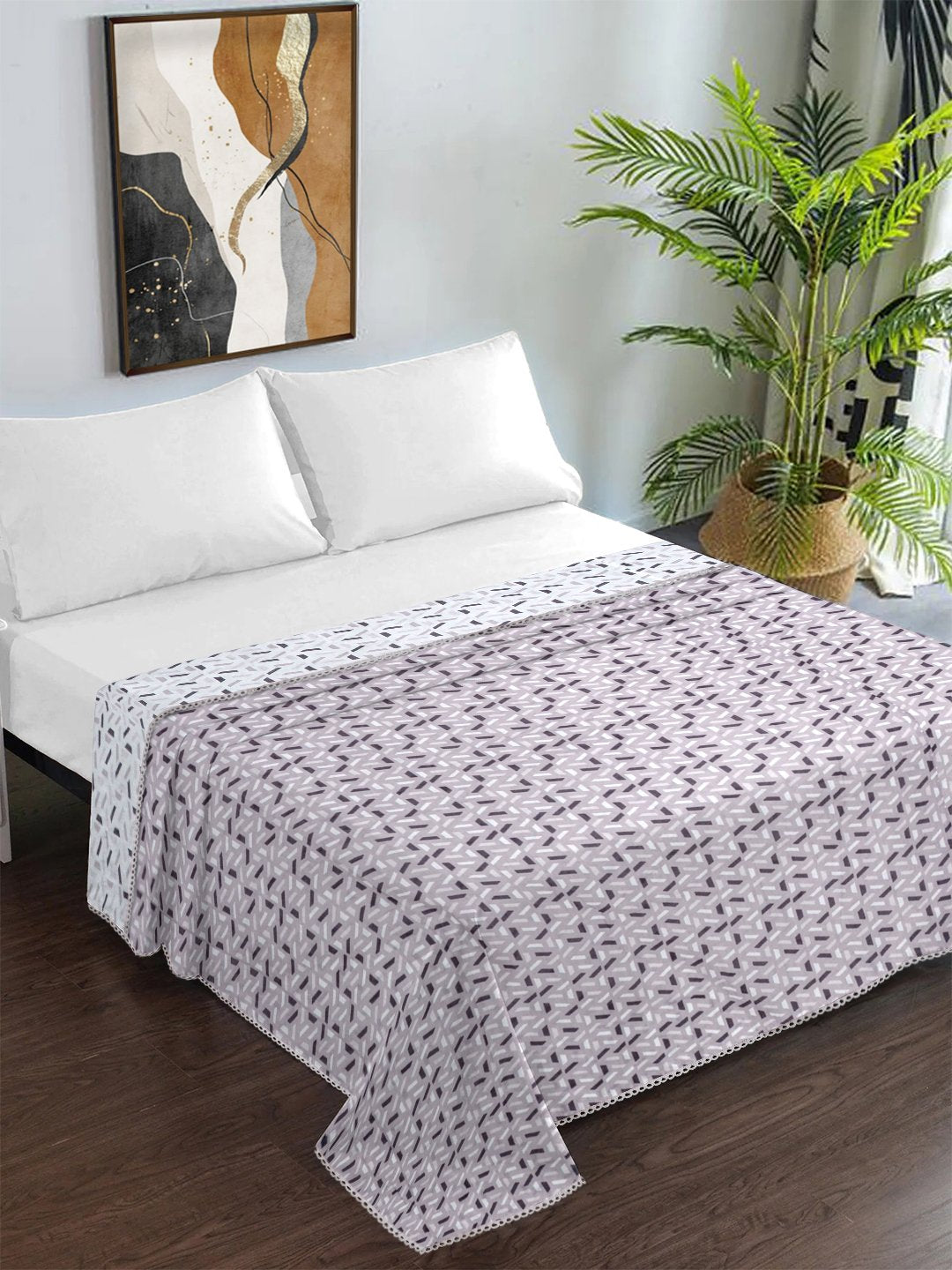 Purple Pure Cotton Geometric Double Bed Dohar