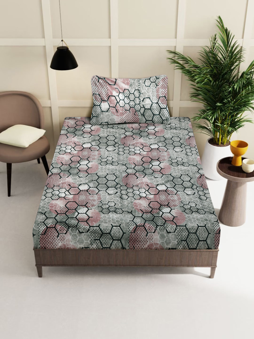 Klotthe Multicolor Geometric Woolen Fitted Single Bed Sheet with Pillow Cover