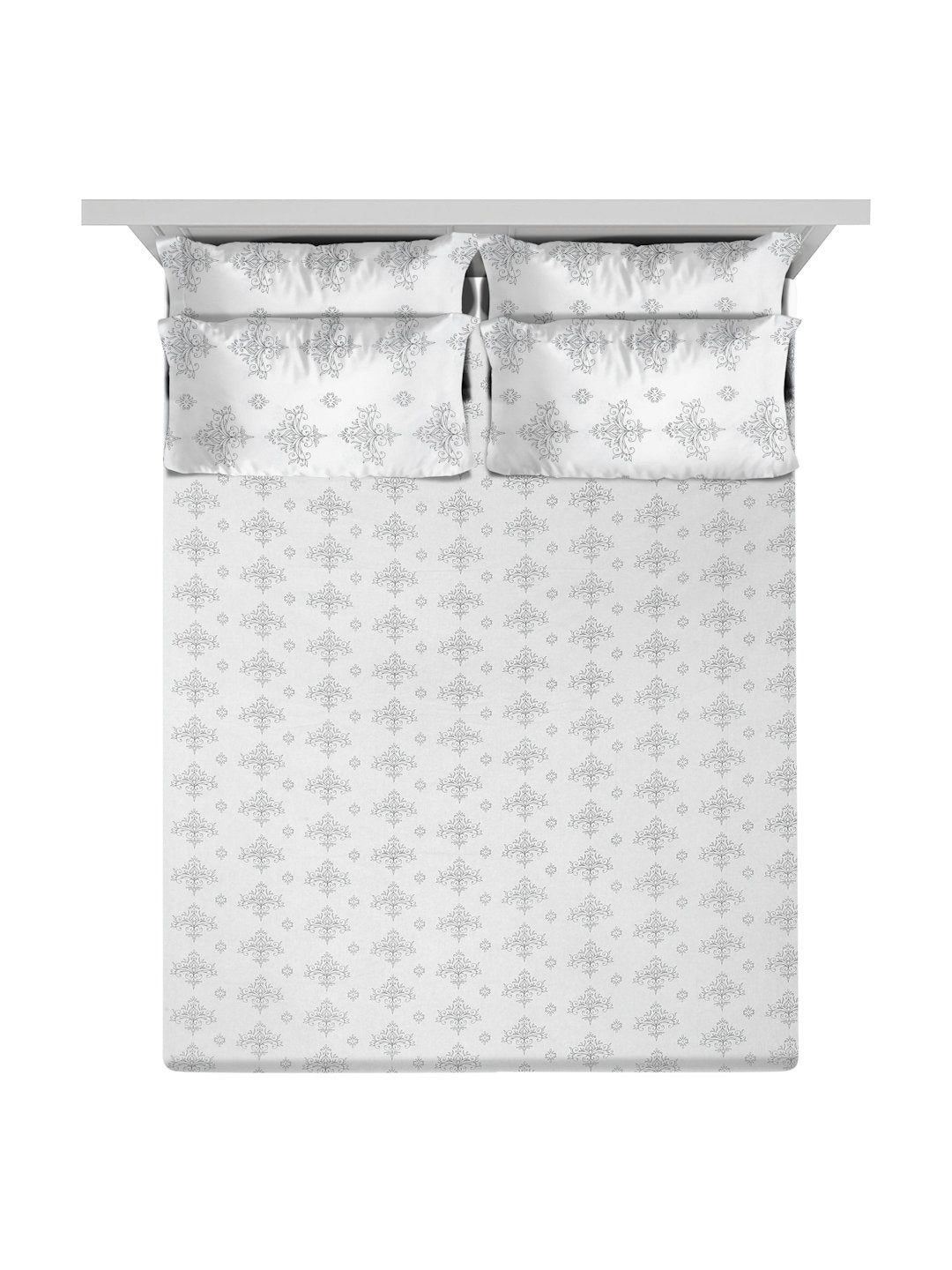 OffWhite Floral 400 TC Pure Cotton Fitted Super King Double Bedsheet with 4 Pillow Covers