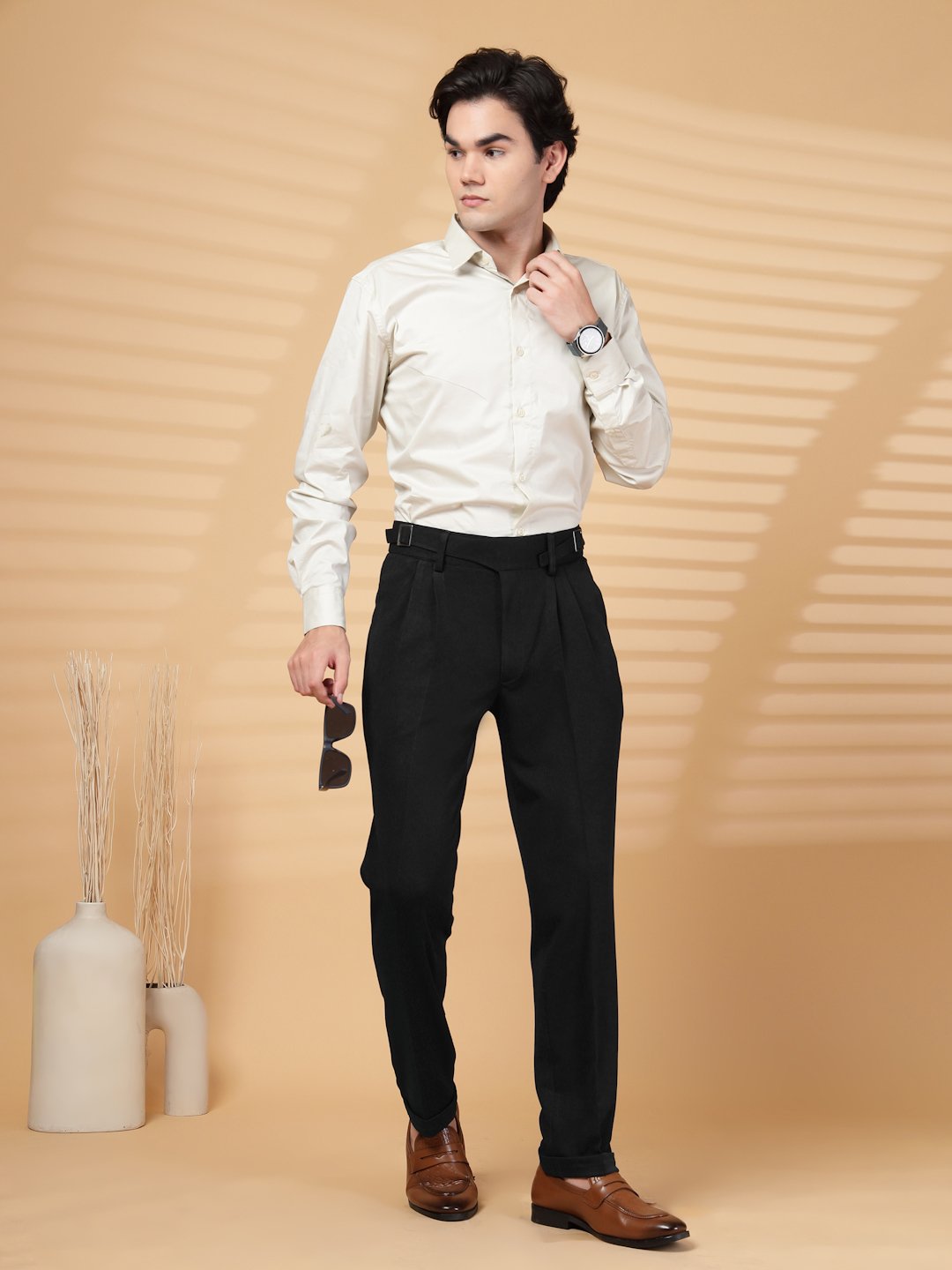 Black Lycra Cotton Solid Smart Fit Formal Trouser