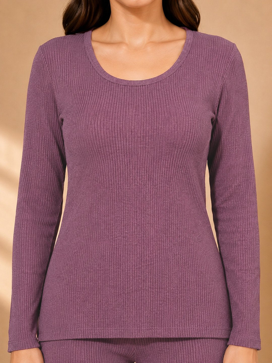 Purple Self Design Woolen Thermal Set
