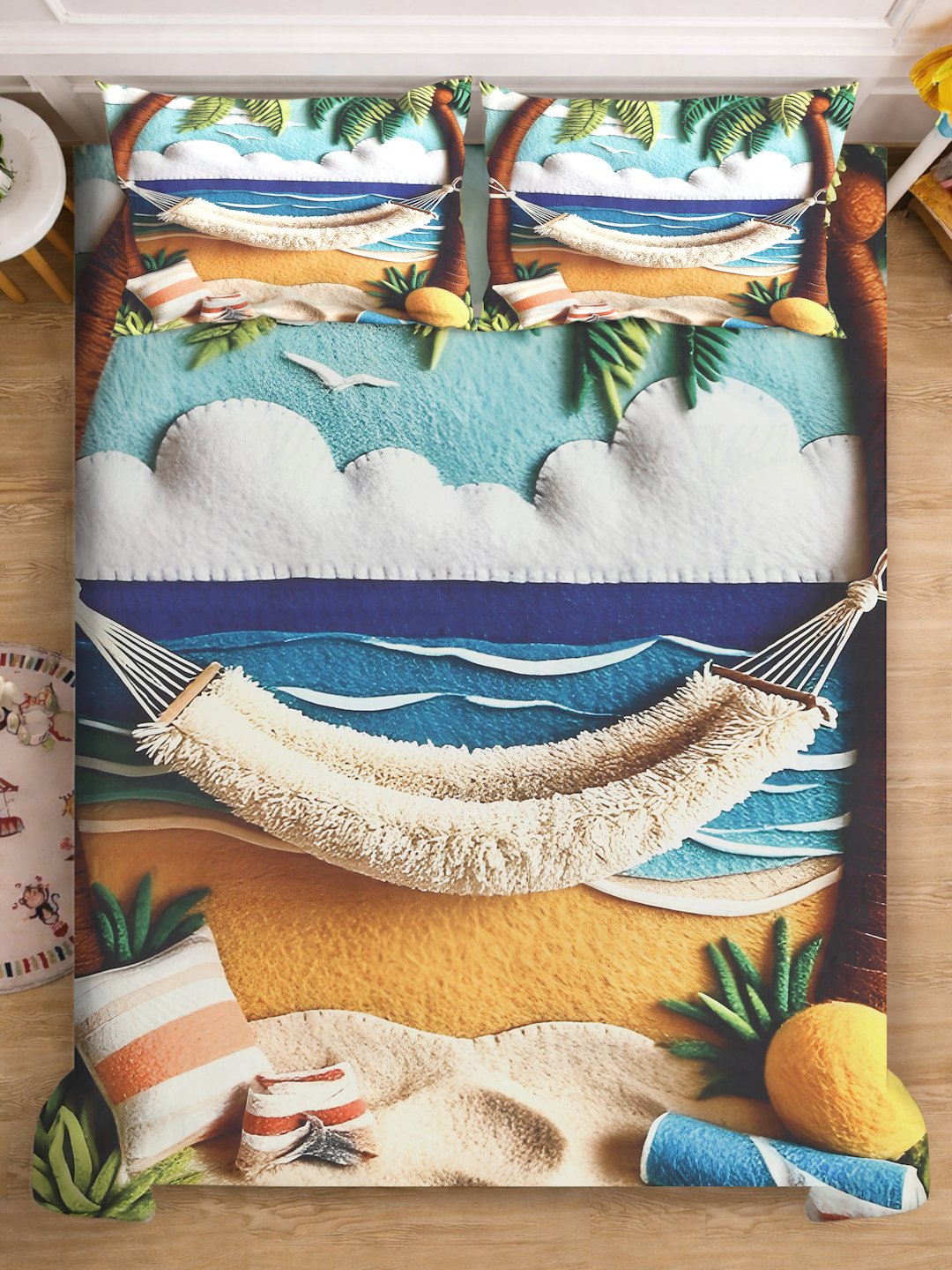 Multi 7D Abstract Printed Cotton Blend Double Bedsheet with 2 Pillow Covers