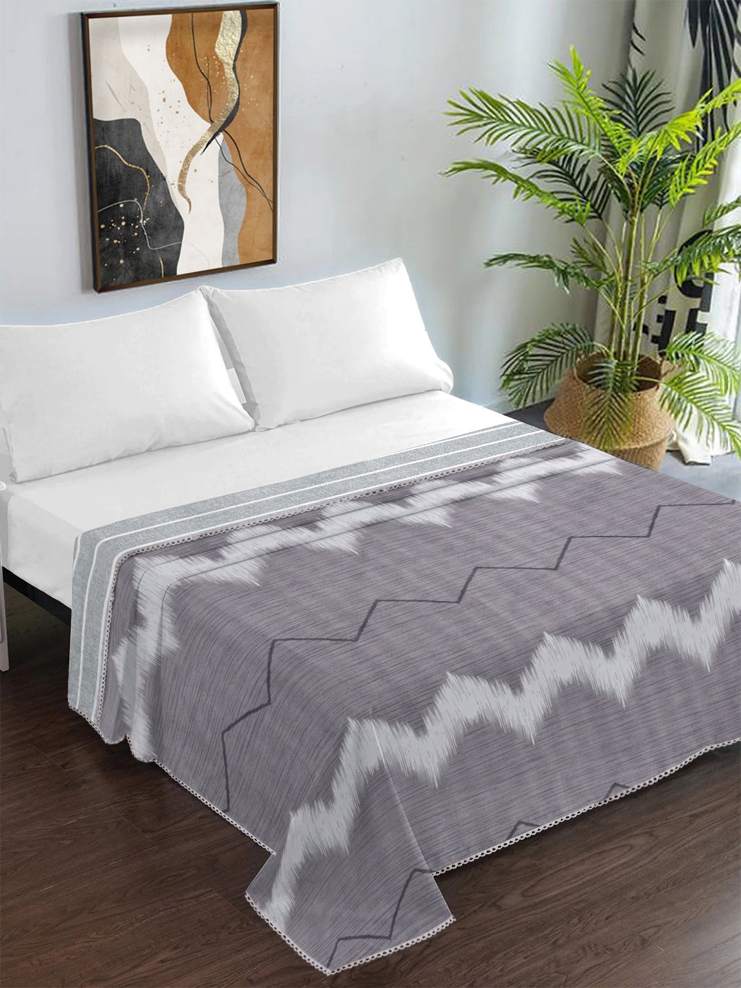 Purple Cotton Blend Geometric Double Bed Dohar