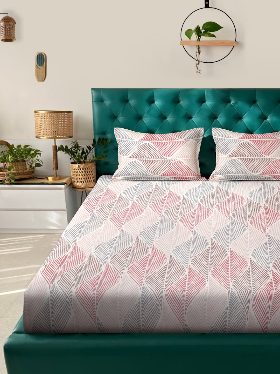 Book Fold Multi Abstract 300 TC Cotton Blend Fitted Double Bedsheet with 2 Pillow Covers