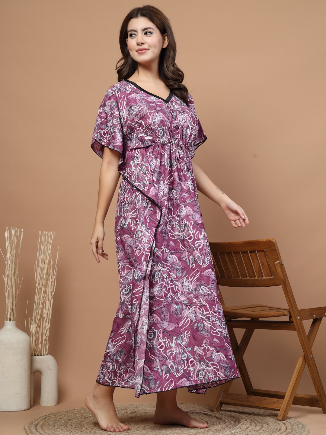Onion Floral Cotton Blend Kaftan Maxi Nightdress