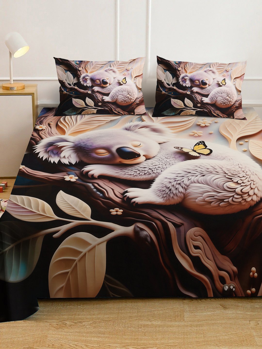 Multi Digital Animal Printed Cotton Blend Fitted Double Bedsheet with 2 Pillow Covers