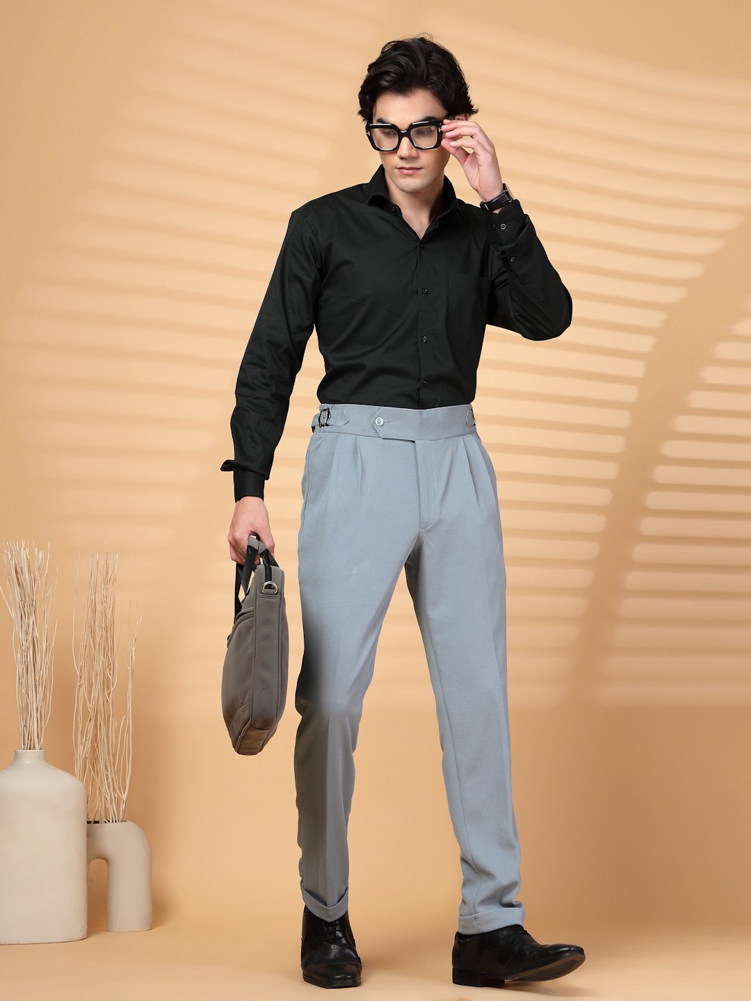 Grey Lycra Cotton Comfort-Fit Solid Regular Formal Trouser