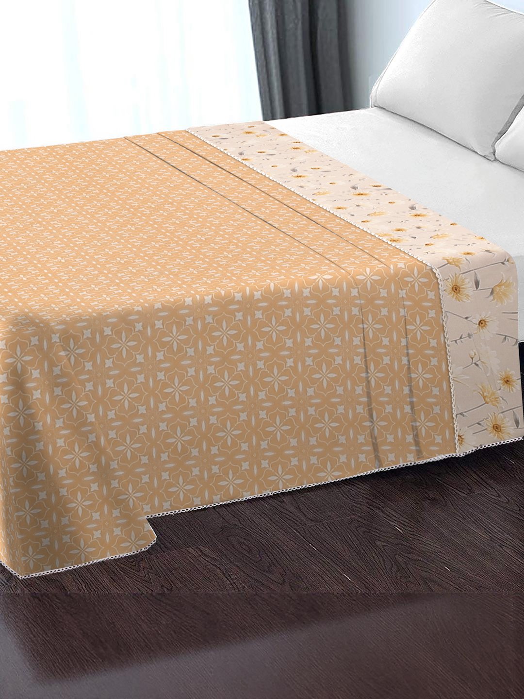 Peach Cotton Blend Floral Double Bed Dohar