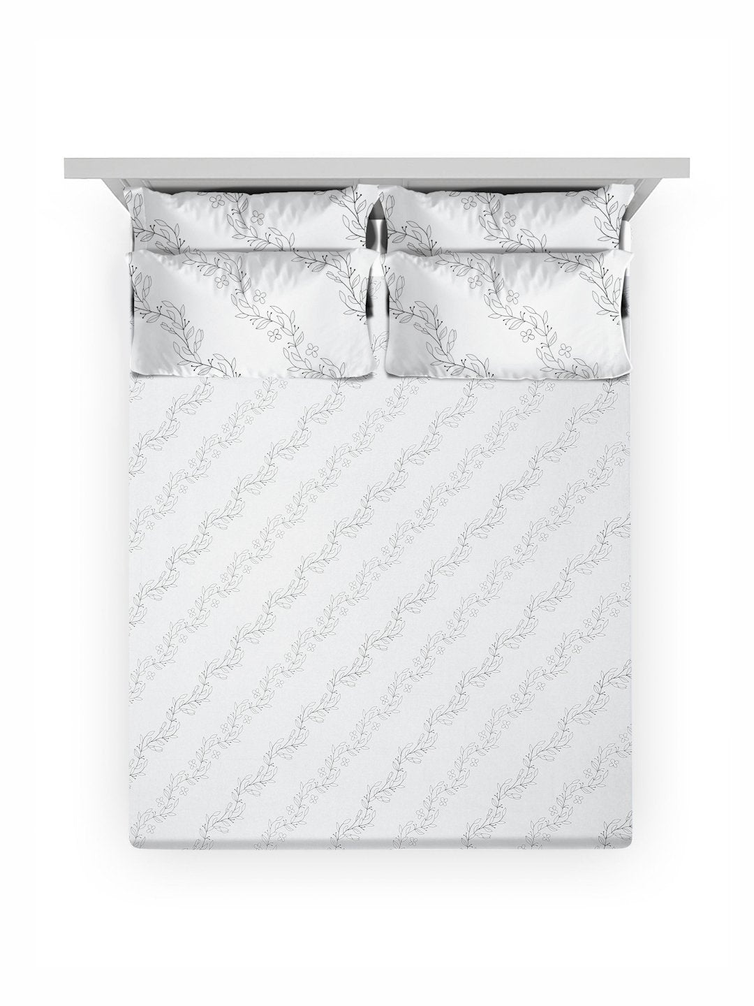 OffWhite Floral 400 TC Pure Cotton Fitted Super King Double Bedsheet with 4 Pillow Covers