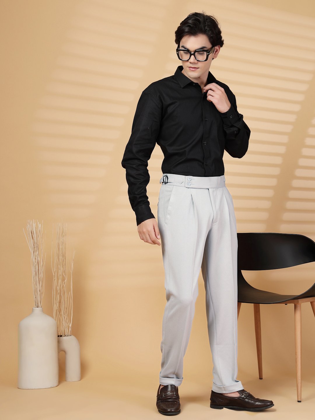 Light Grey Lycra Cotton Solid Smart Fit Formal Trouser