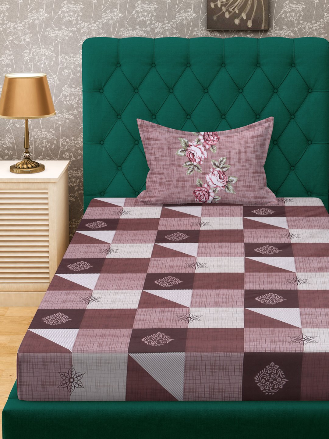 Rust Geometric 400 TC Pure Cotton Single Bedsheet with Pillow Cover