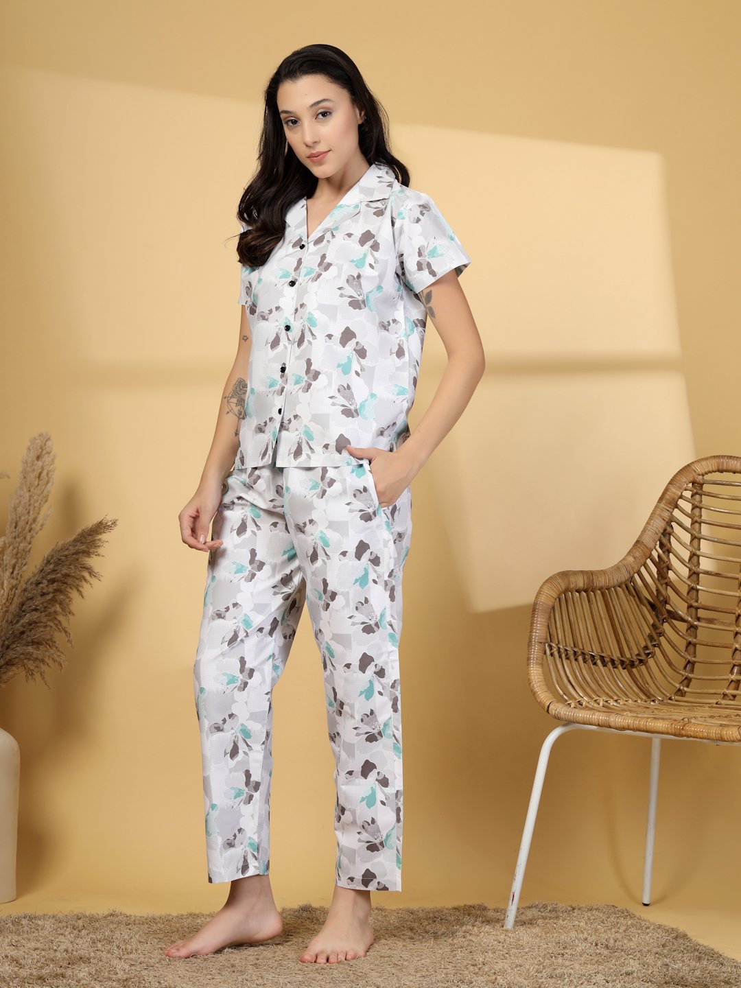 Women Multi Abstract Cotton Blend Night Suit