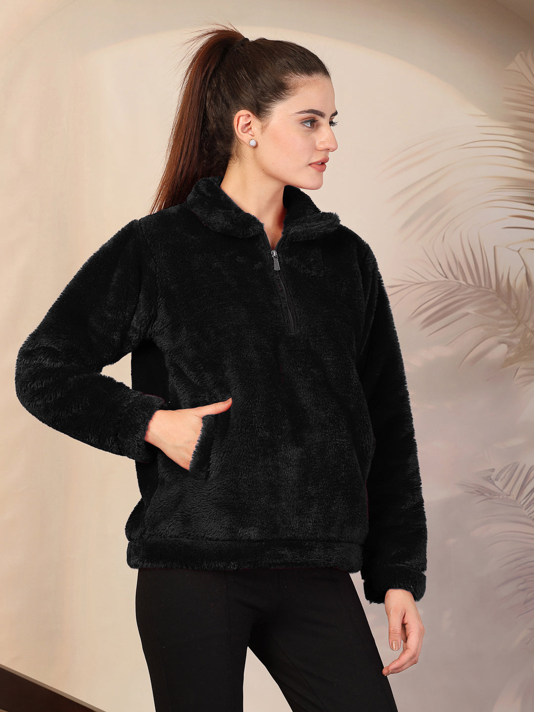 Klotthe Women Black Solid Woolen Fur Winter Jacket – KLOTTHE®