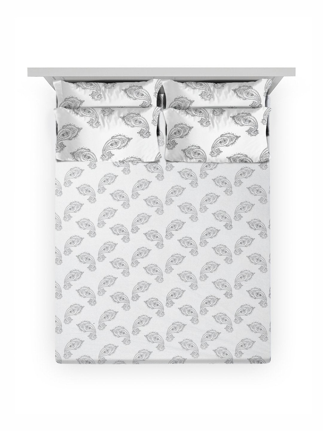 OffWhite Ethnic Motifs 400 TC Pure Cotton Fitted Super King Double Bedsheet with 4 Pillow Covers