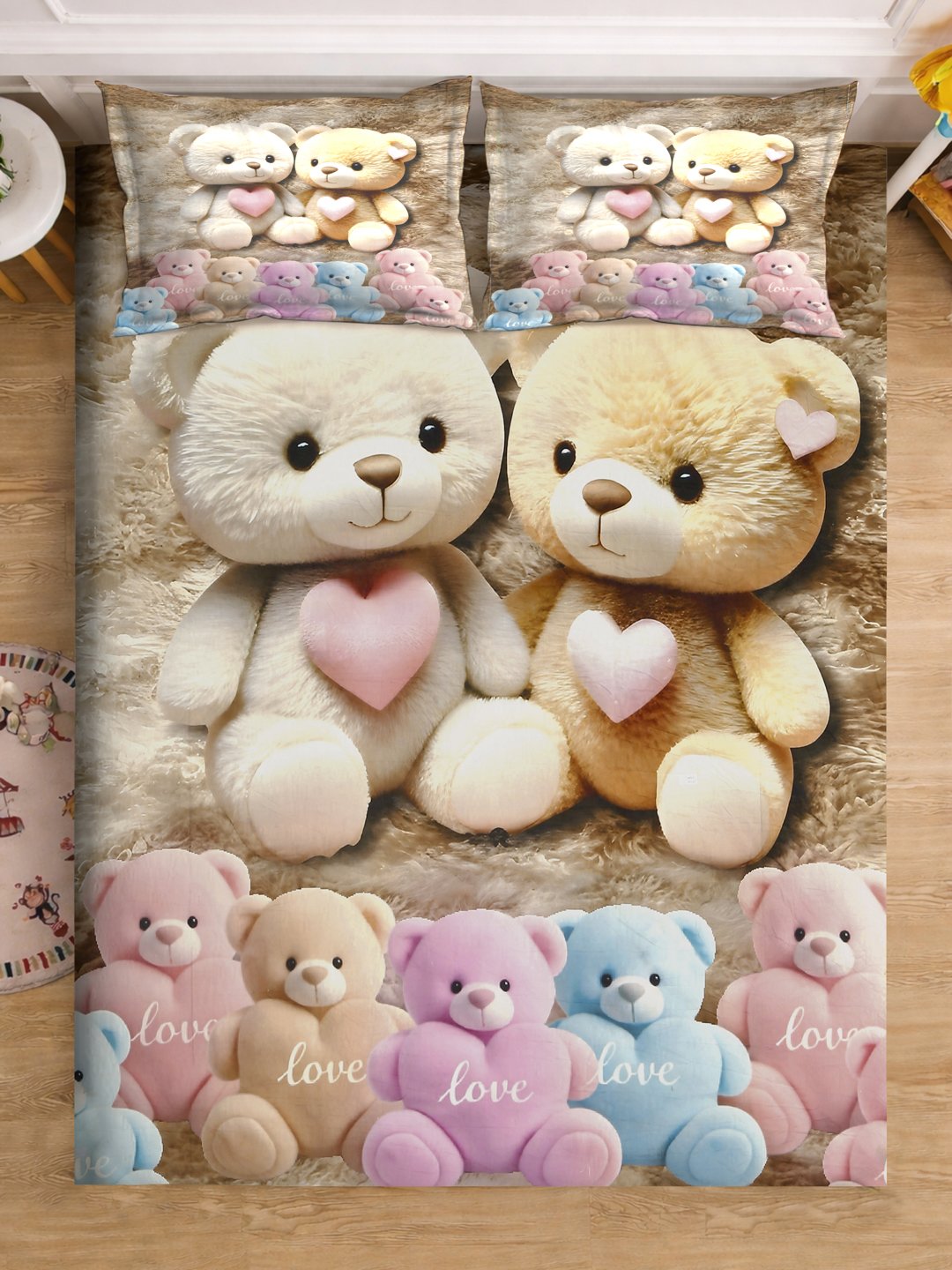 Multi Digital Cartoon Characters Printed Cotton Blend Double Bedsheet with 2 Pillow Covers
