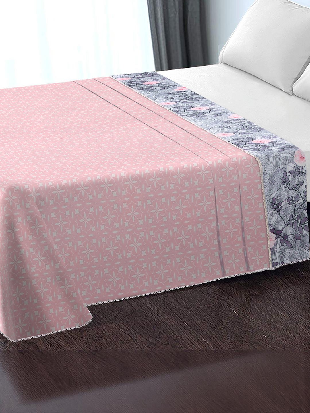 Blue Cotton Blend Floral Double Bed Dohar