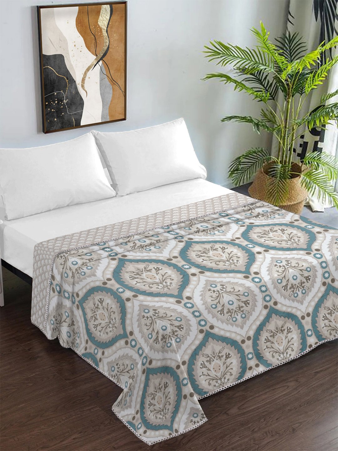 Multi Cotton Blend Floral Double Bed Dohar