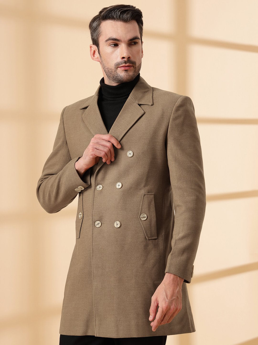 Brown Long Sleeve Double-Breasted Woolen Coat – KLOTTHE®