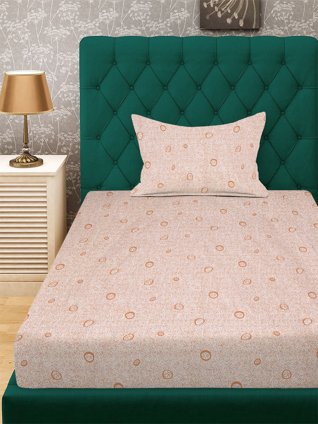 Orange Geometric 300 TC Cotton Blend Single Bedsheet with Pillow Cover