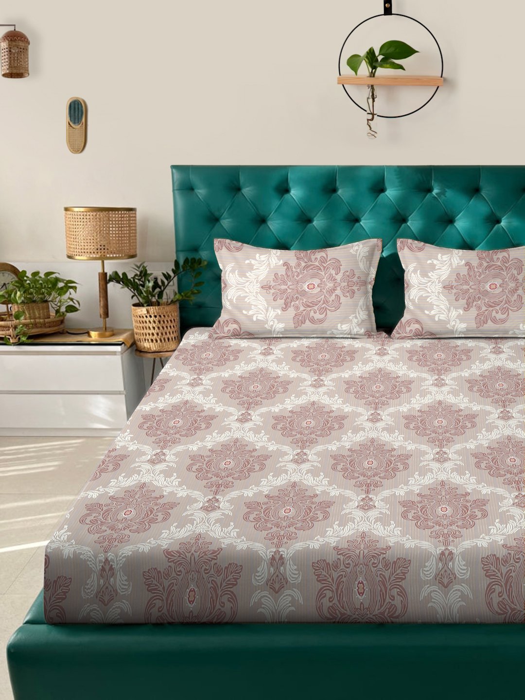 Multi Ethnic Motifs  300 TC Cotton Blend Double Bedsheet in Book Fold Packing