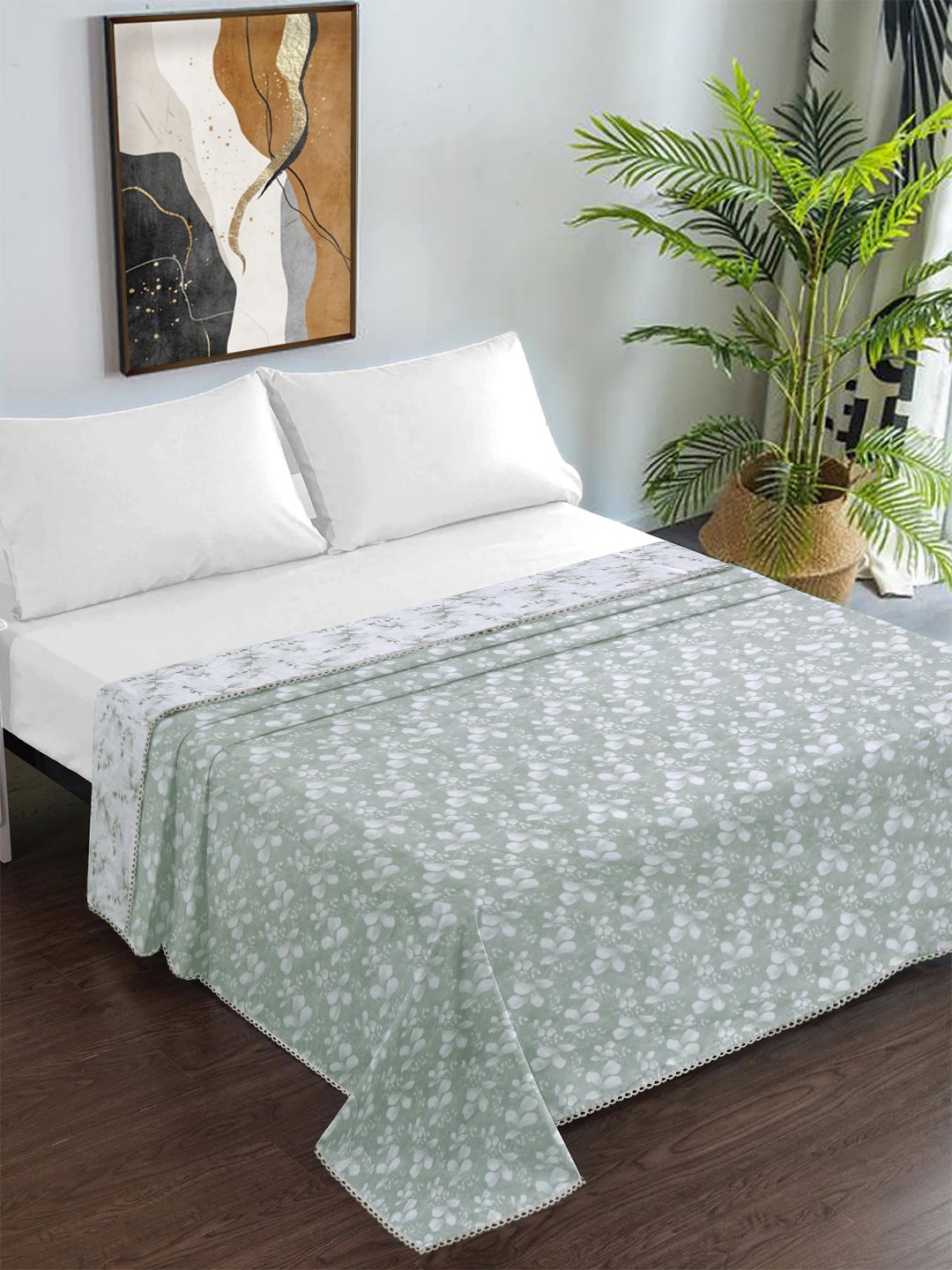 Green Pure Cotton Floral Double Bed Dohar