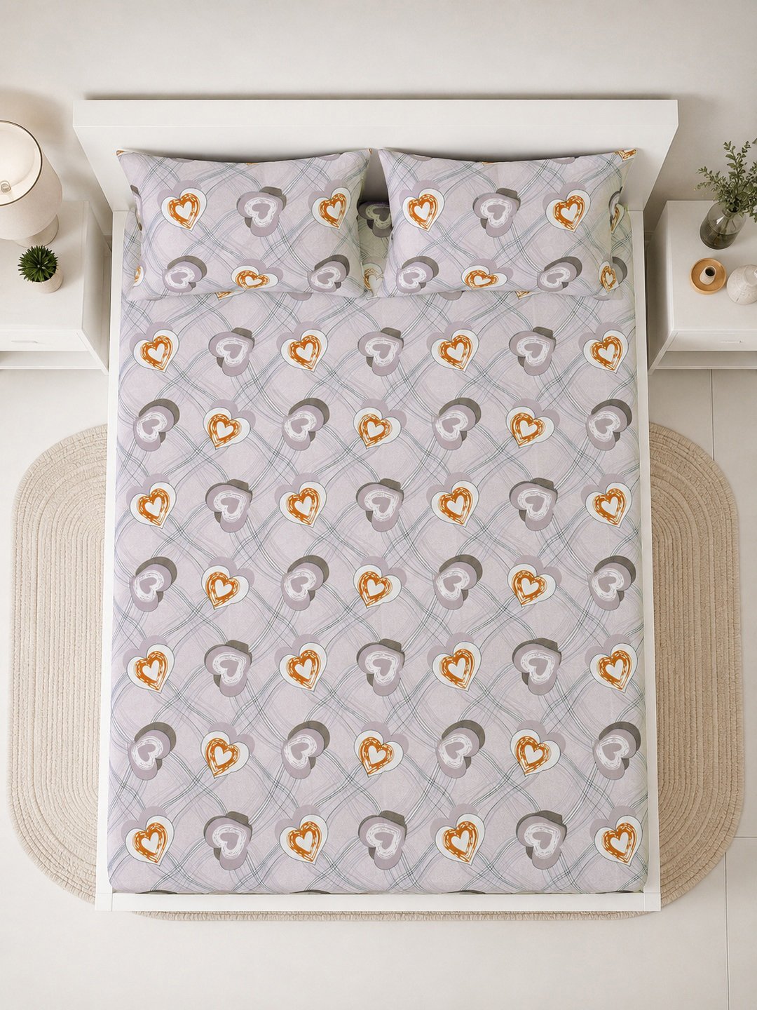 Beige Floral Cotton Blend Double Bedsheet with 2 Pillow Covers
